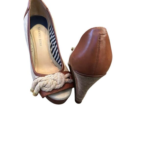 Gianni Bini Women's Brown Trim Cork Rope Platform Wedge Heels Size 6.5 - Picture 9 of 12